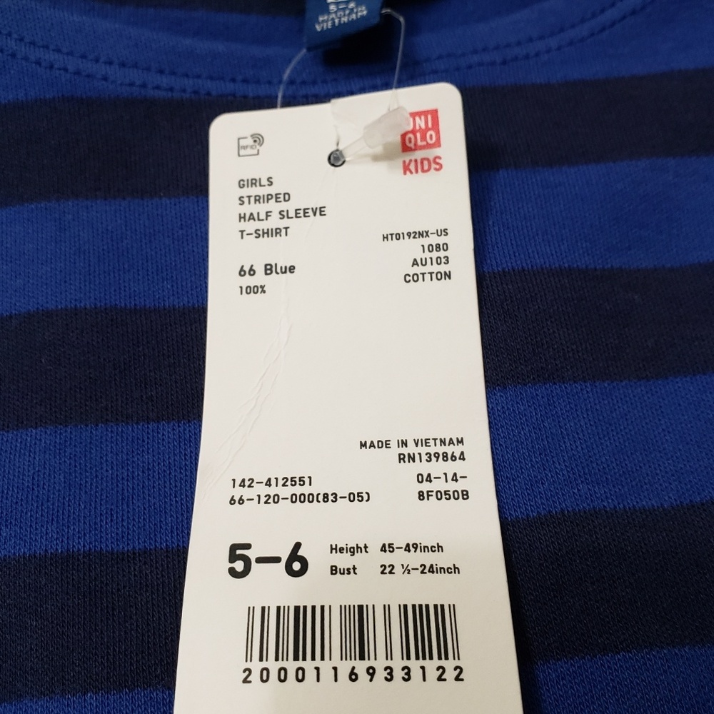 Girl Stripe Navy Half Sleeves Cute Uniqlo T-Shirt - Picture 3 of 4